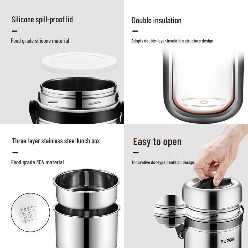 SUPOR 1.5L 3-Layer 304 Stainless Steel Thermal Lunch Box