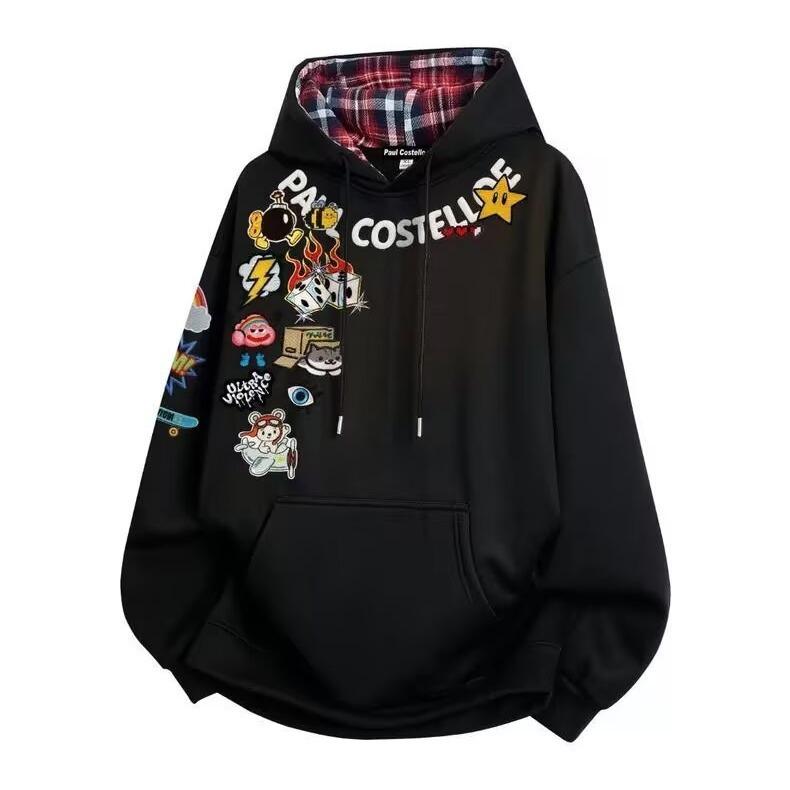 Autumn-Winter Men s Versatile Harajuku Hooded Sweatshirt: Trendy Artistic Style 3XL