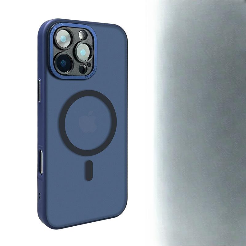 Applicable To IPhone16proMax Frosted Magnetic Suction Phone Case Apple 15 Metal Mirror Anti-fall 14 Laiming Protective Case