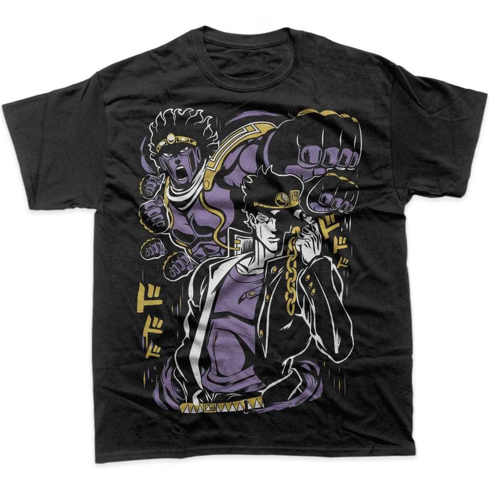 JOJO Bizarre Adventure T-Shirt Jotaro Kujo Star Platinum Purple Gold Anime Graphic Tee Stand User Battle Cotton Oversized Tops