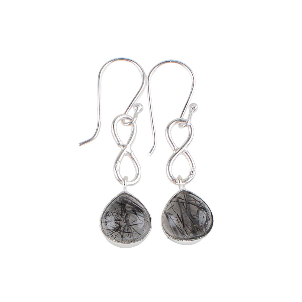 Natural Black Rutile Gemstone 925 Sterling Silver Earrings 1.60" Handmade Partywear Jewelry EE-15-24