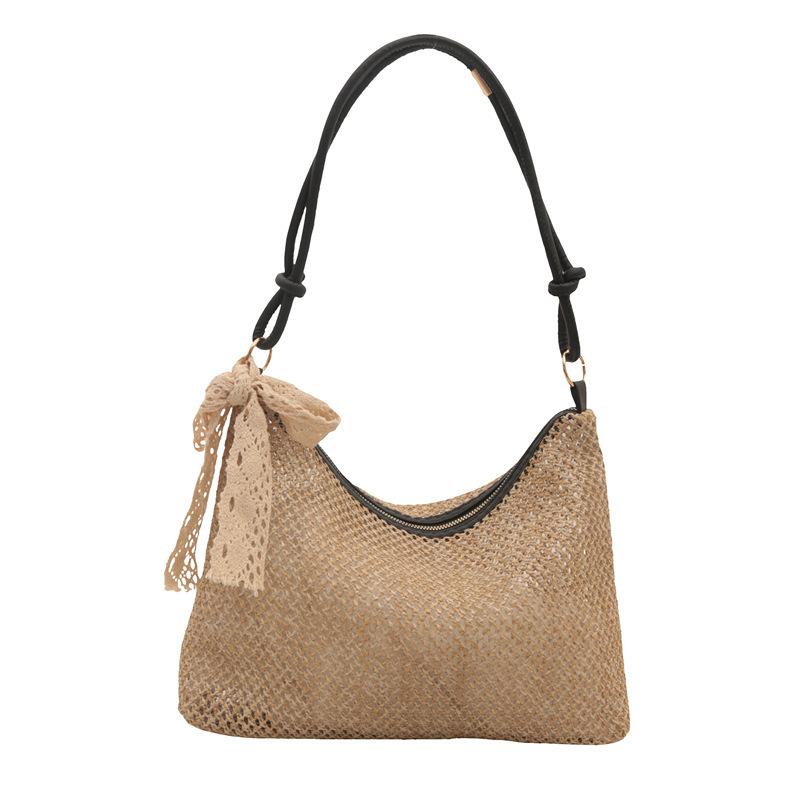 

Silk scarf woven bag women s 2025 new trendy fashion straw bag casual large capacity shoulder bag foreign style underarm bag