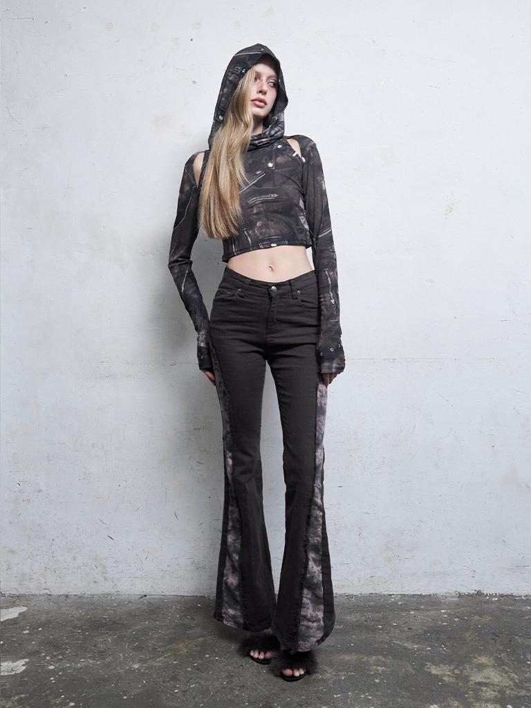 Hilda Incision Dye Bootcut Pants [Brown]