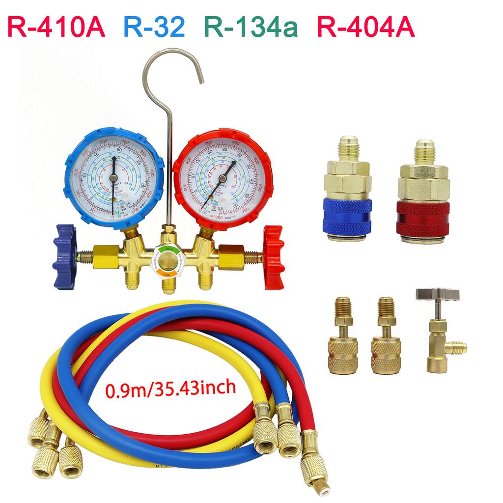 Refrigeration Manifold Gauge 3 Way AC Diagnostic Manifold Gauge Set for Freon Charging Fits R32 R410a R404A R-134a