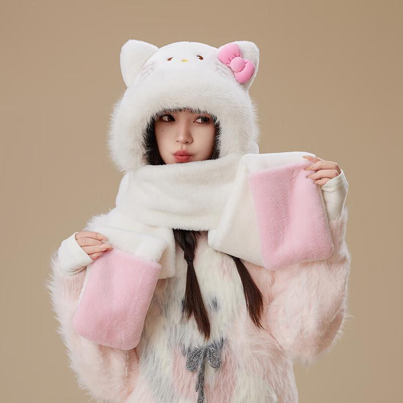 Roztomilý zimní set: Čepice, šála a rukavice s kočičím motivem, 3dílná sada