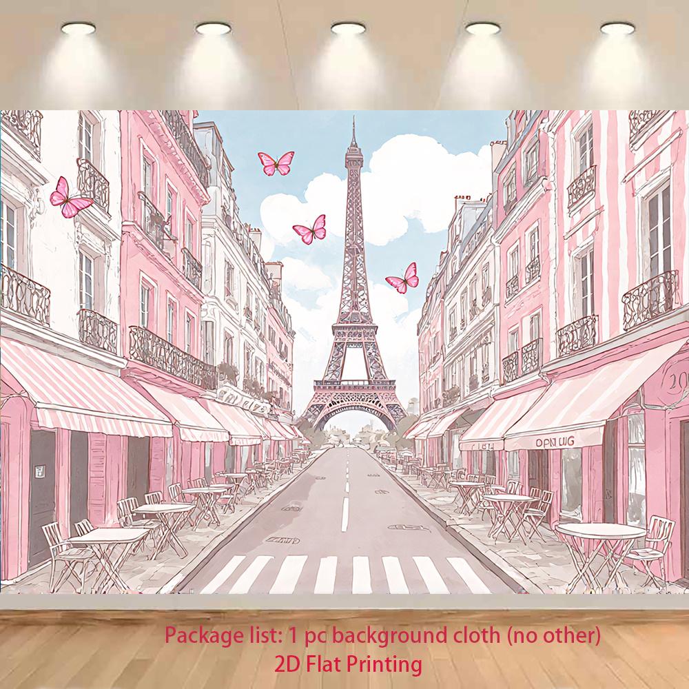 2D flat surface Paris springtime pink landscape themed background fabric suitable for party decoration polyester fiber 100x150cm