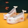 Women's Embroidered Hanfu Shoes - Ancient Style Beaded Floral Shoes with Bow, Upturned Toe, Inner Height Lift, Perfect for Spring and Autumn.