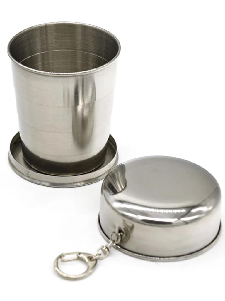 Taza plegable de acero inoxidable de 75ml/150ml/250ml, taza telescópica portátil para viajes al aire libre y Camping con llavero, taza de mano para agua y café