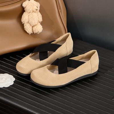 Damen-Einzelschuhe aus Leder im Gerstenstil mit erhöhtem Senior-Sinn, flachmündige Damenschuhe, Retro-Rundkopf-Mary-Jane-Schuhe