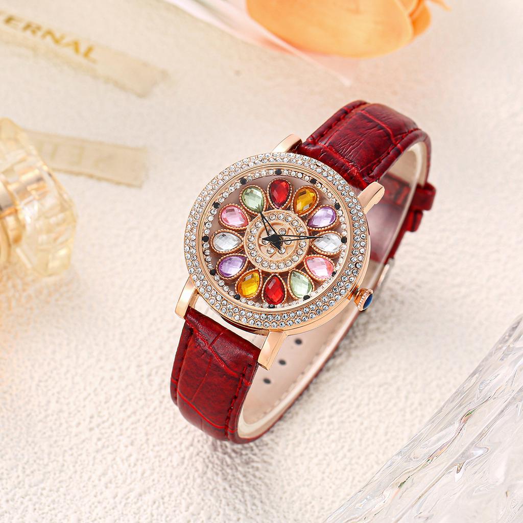 1pc Dazzling and Fashionable Women Quartz Watches with Colorful Rhinestone Inlay, Featuring An Alluring Rotatable Dial, Durable