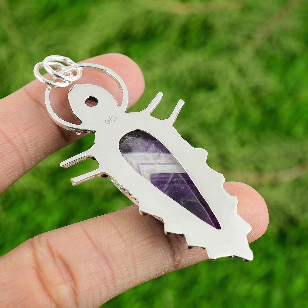 Birthday Gift For Her Natural Chevron Amethyst Gemstone Pendant 925 Silver