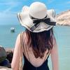 New bow lace straw hat women's summer seaside beach vacation sun hat large brim sun protection hat