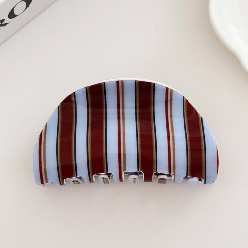 Blue Coffee Color Stripe Hair Claw Classic Casual Style Hair Claw Clips Acrylic Hair Accessories For Women Girls