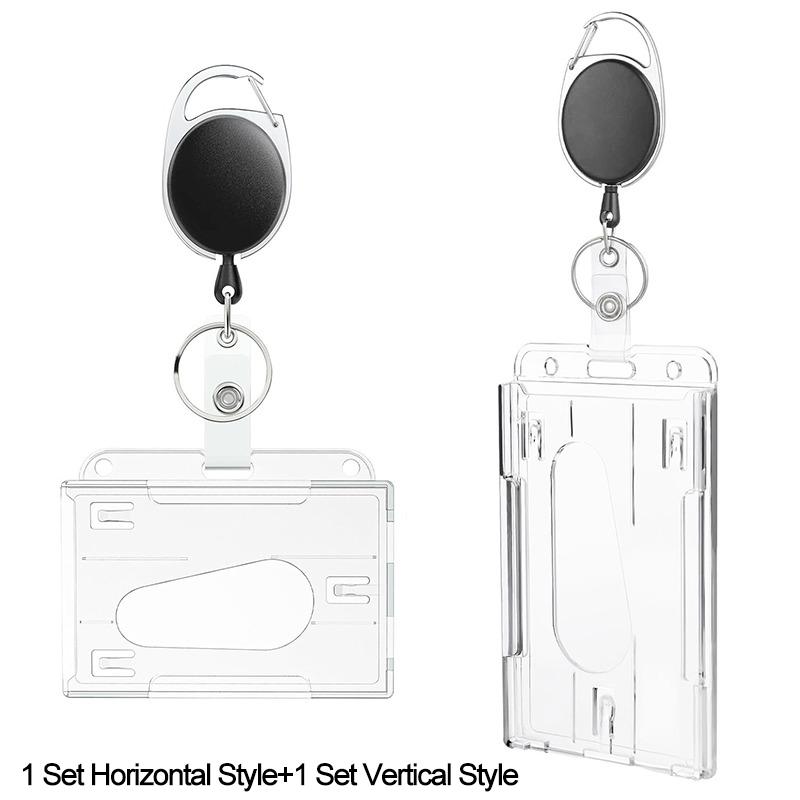 1/5Pcs Keychain Badge Reel Retractable Pass Work Permit Case Sleeve Dual Card Slot Card Holder Protector ID Tag Cover NEW
