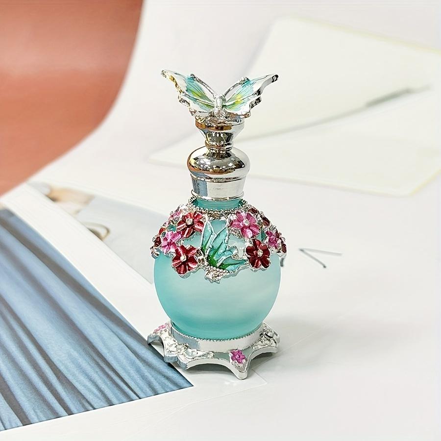 

1 Pc 25ml Blue Butterfly Enamel Painted Dropper Glass Bottle with Floral Accents, Refillable Perfume & Essential Oil Storage, Portable & Reusable 1 Pc