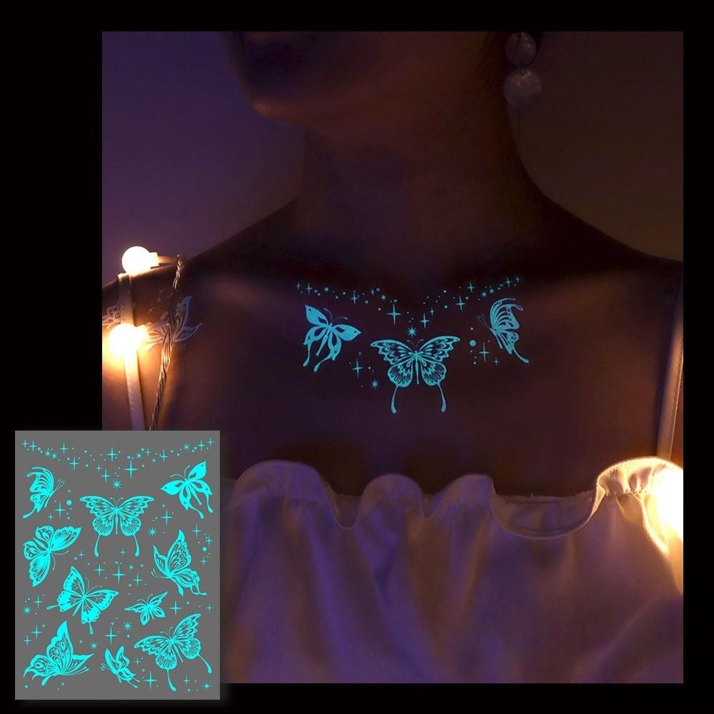 Temporary Luminous Flower Tattoo Sticker Rose Butterfly Floral Fake Tattoos  Beauty Tools