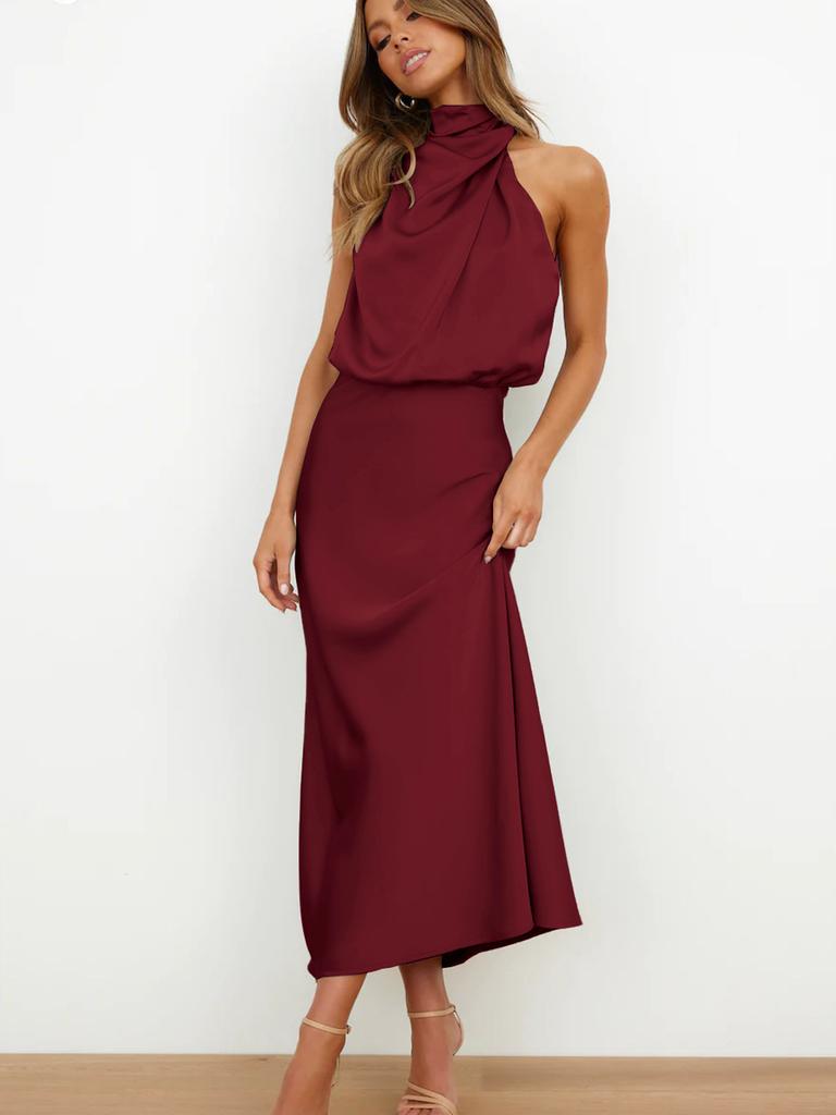 Luxury Satin Sleeveless Dress for Women - Elegant Evening Gown for Spring/Summer Collection