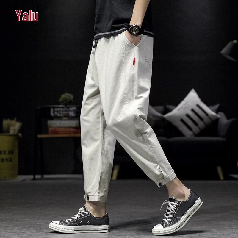Yalu Men s Ice Silk Cotton Linen Joggers XL