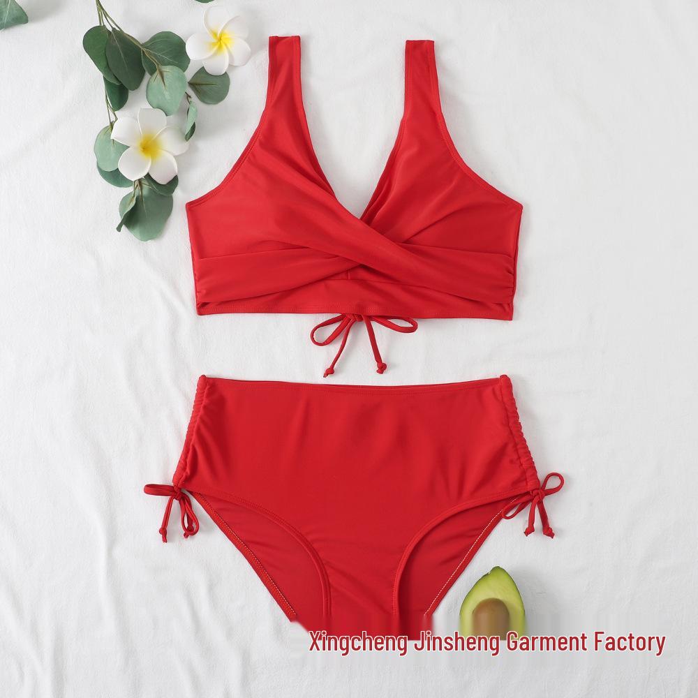 Solid Color European and American Two-Piece Bikini Swimwear Set