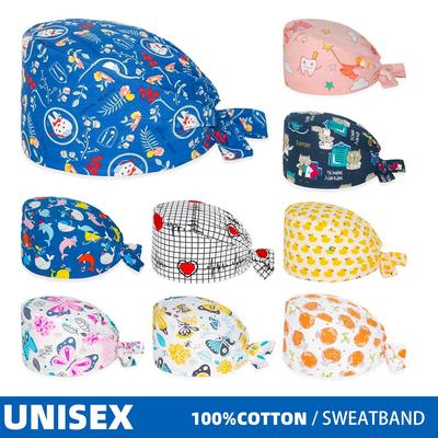 Women Men Scrub Cap 100% Cotton Kitchen Lab Dentist Nursing Caps Printed Nurse Doctor Hats Baotou Surgical Hat