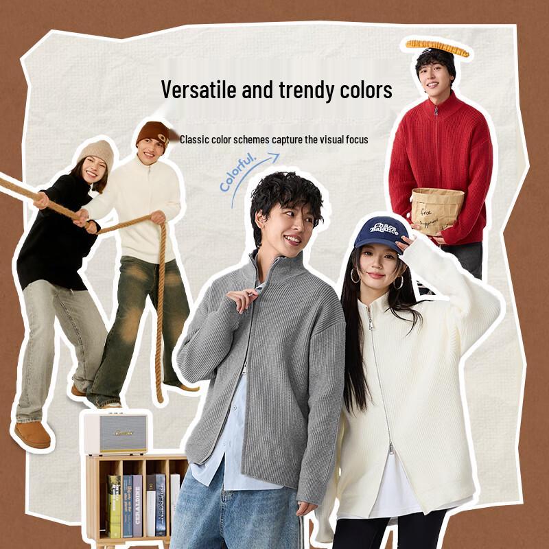 JEANSWEST LIFE Men's Guochao Double-Zip Cardigan Knit Jacket