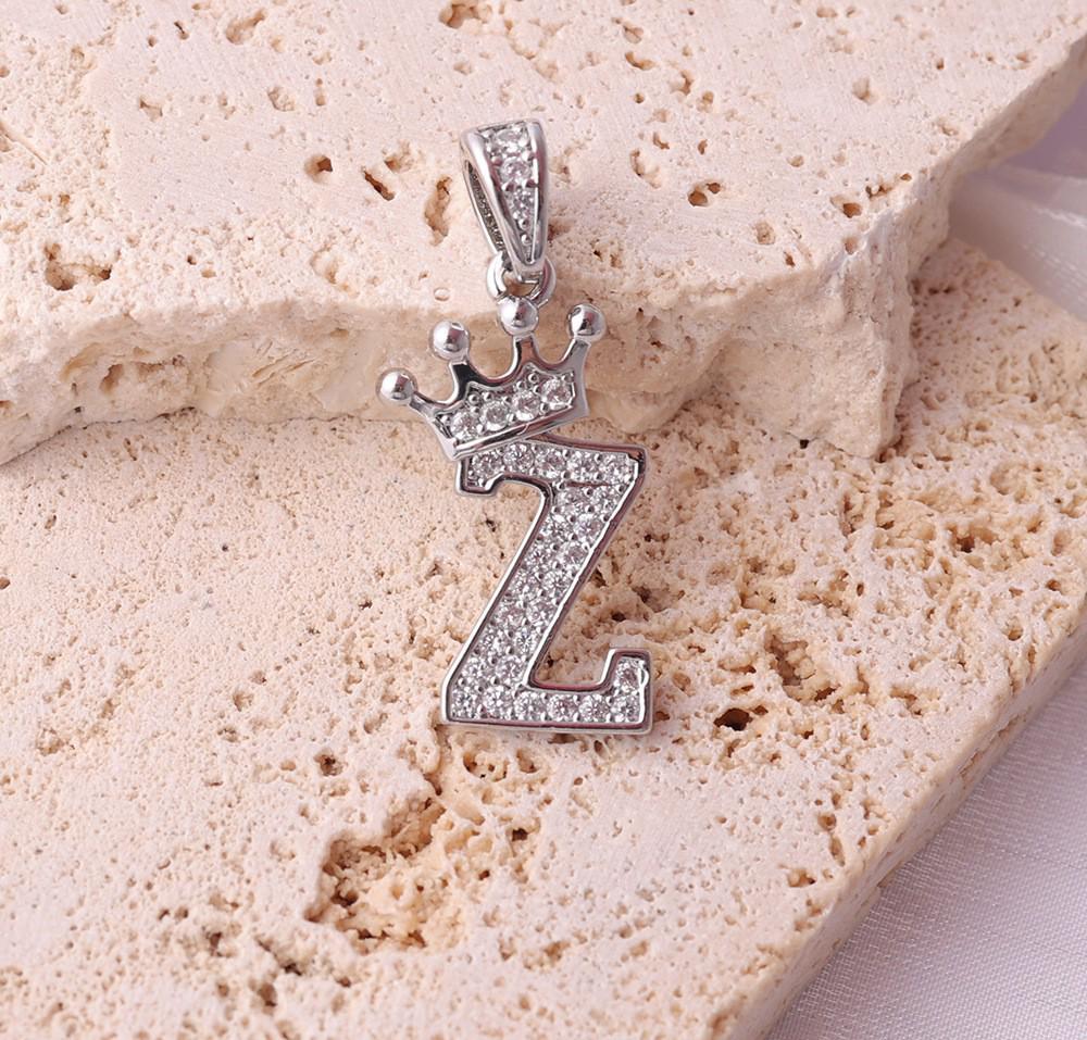Gold-Plated Crown Rhinestone Letter Pendant Necklace