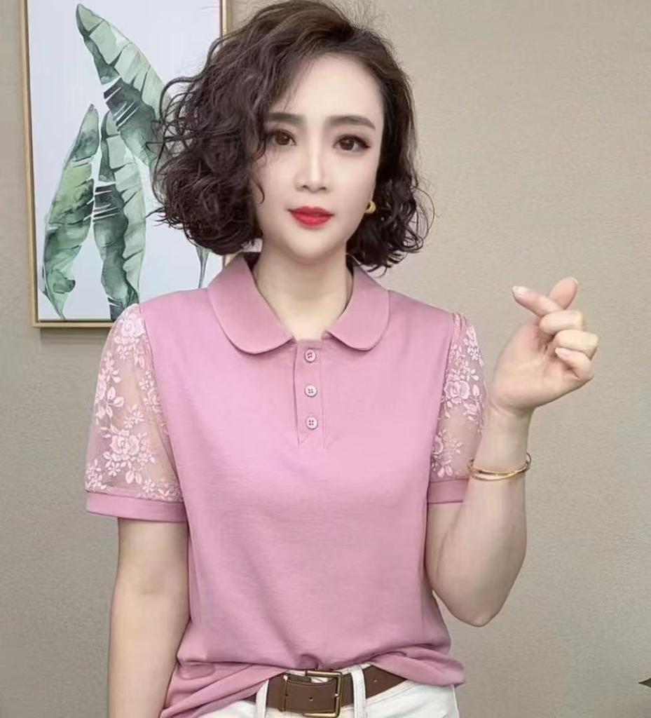 Douyin Trendy Women's Short Sleeve Loose-Fit Top for Mid-aged Moms - Comfortable & Casual