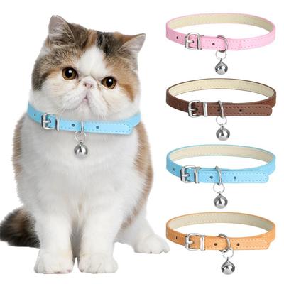 Adjustable Cat Collar Soft Leather Detachable Bell Puppy Dog Collar Kitten Puppy Necklaces Chihuahua Collars