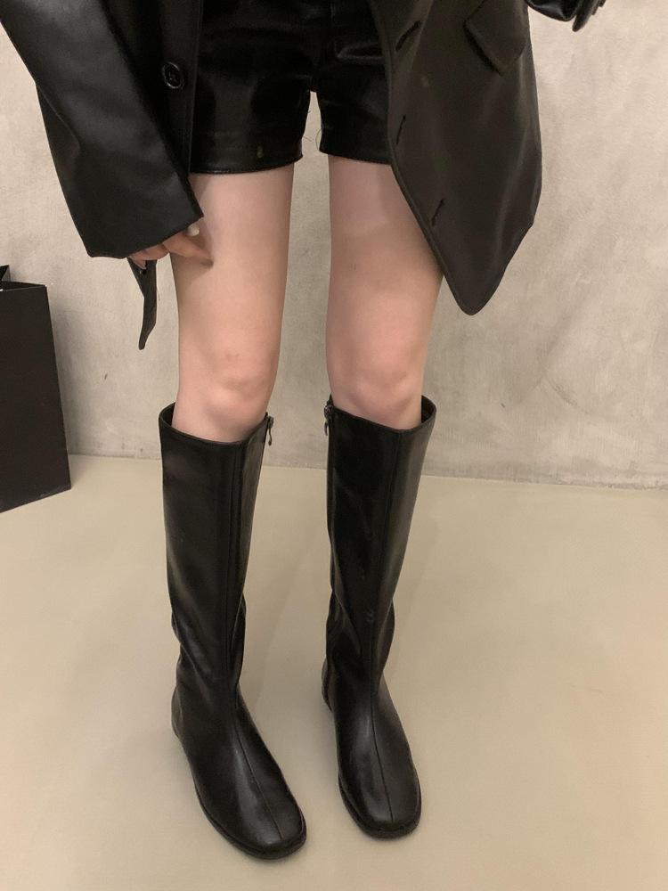 French brown Maillard skinny boots women's shoes 2025 new autumn Korean version boots medium tube knight boots