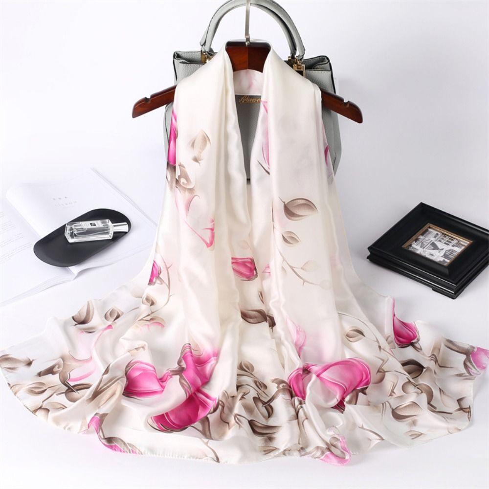 Print Women Hijab Shawls Large Flower Headscarf Soft Luxury Silk Scarf  Beach