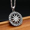 Vintage słońce bóg Apollo naszyjnik moda okrągły Nordic ze stali nierdzewnej Viking Rune naszyjnik mężczyźni biżuteria Amulet prezent