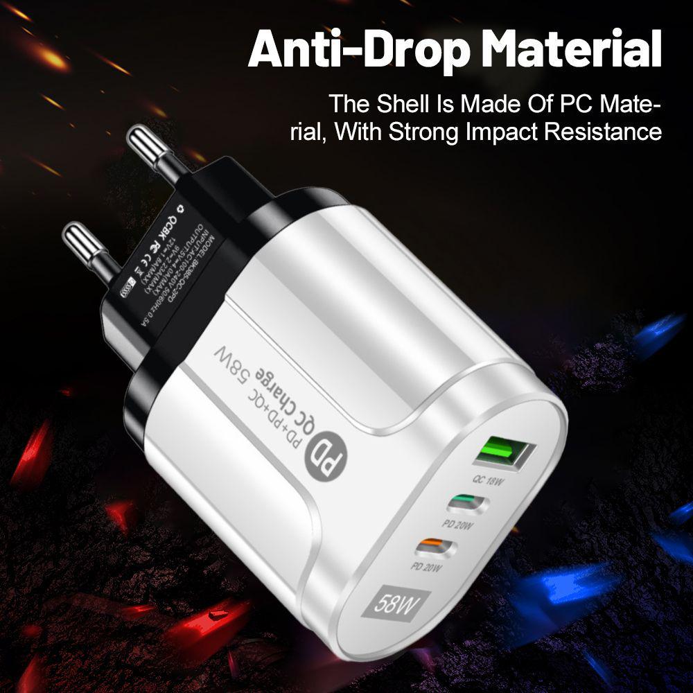 58W Dual Fast Charger with 2PD+QC3.0 for Mobile Phones - EU/US/UK/AU Plugs