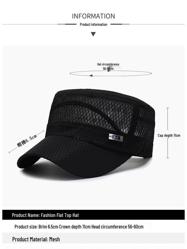 Breathable Mesh Sunscreen Flat Top Hat for Middle-Aged and Elderly Men - Casual Outdoor Cap.