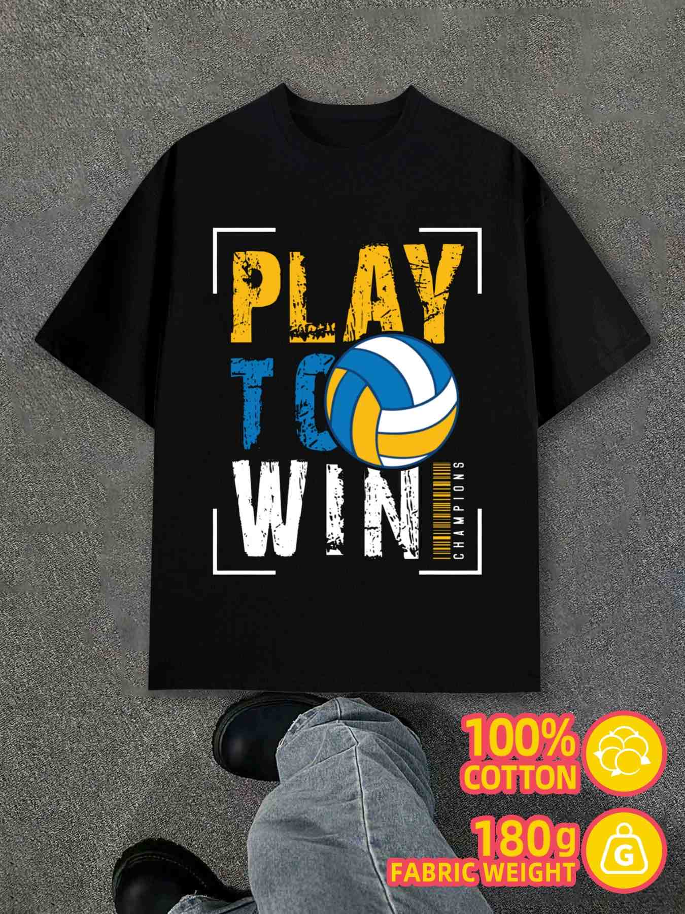 T-Shirt Y2K Volleyball Play Win 100 Black 3XL
