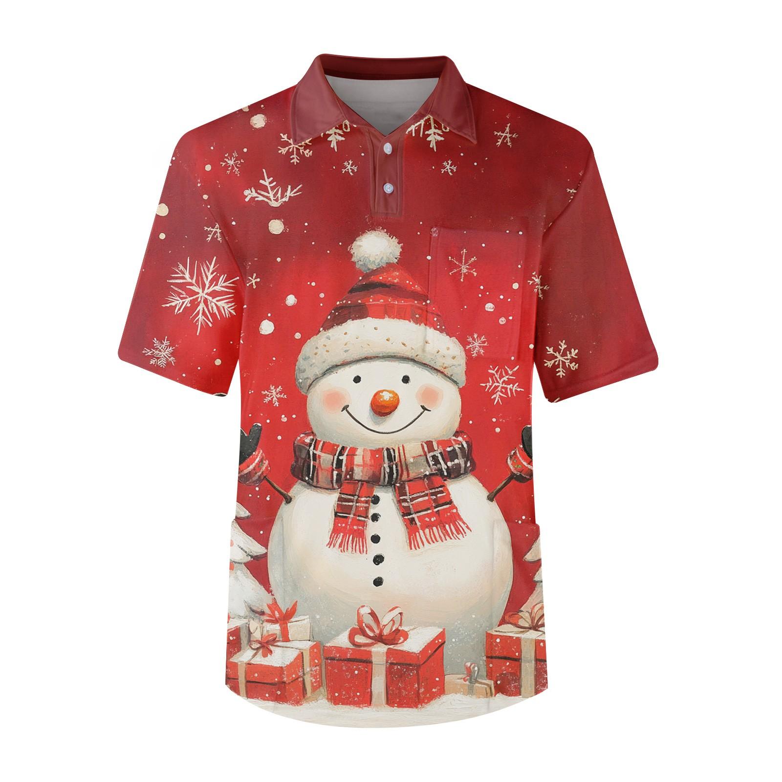 

Мужской топ с коротким рукавом, пуговицами, лацканами, рождественскими принтами, нагрудным карманом, Dry-nurse XL арбуз красный