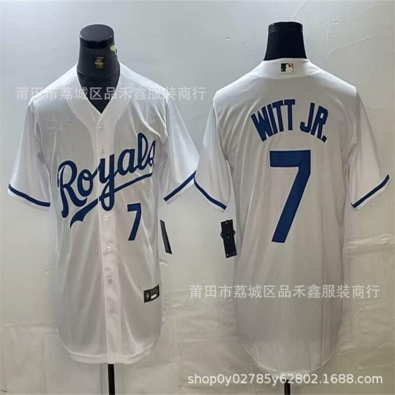 Mens Kansas City Royals MLB Baseball Jersey 7 Witt Jr Cotton Performance Tee Sports Fans Wear