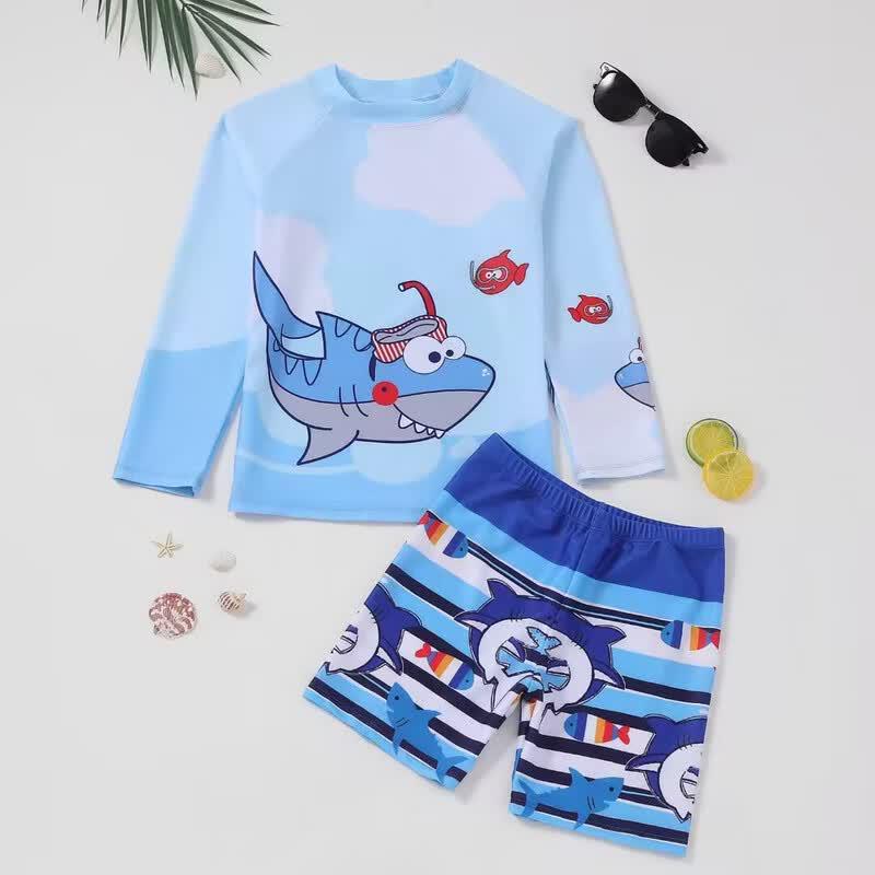 Boys' Long Sleeve Two-Piece Rash Guard Swimsuit