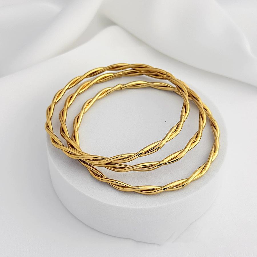 18k Gold Plated Multi-Layer Stackable Stainless Steel Square Twisted Bracelet Set - Elegant, Non-Fading, Fashionable Charms.