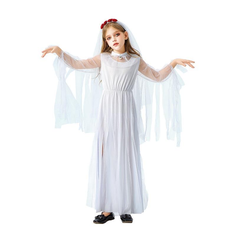 Halloween Kids Costume Girls Dark Demon Ghost Bride Dress Vampire Witch Costume Funny Show Costume