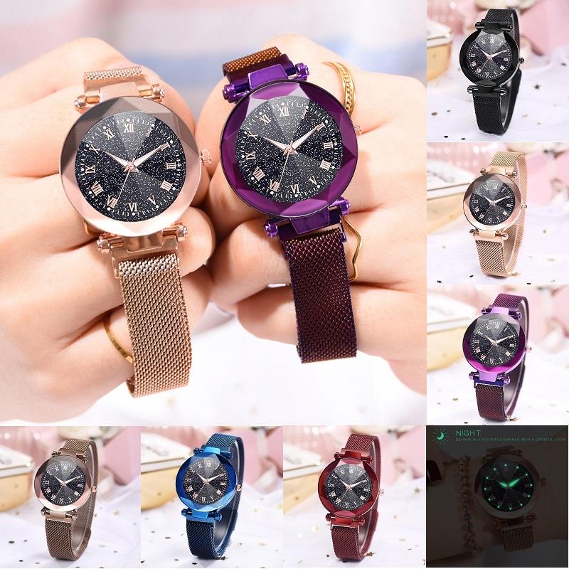 Elegant Women Starry Sky Luminous Watch With Roman Numerals And Magnetic Buckle