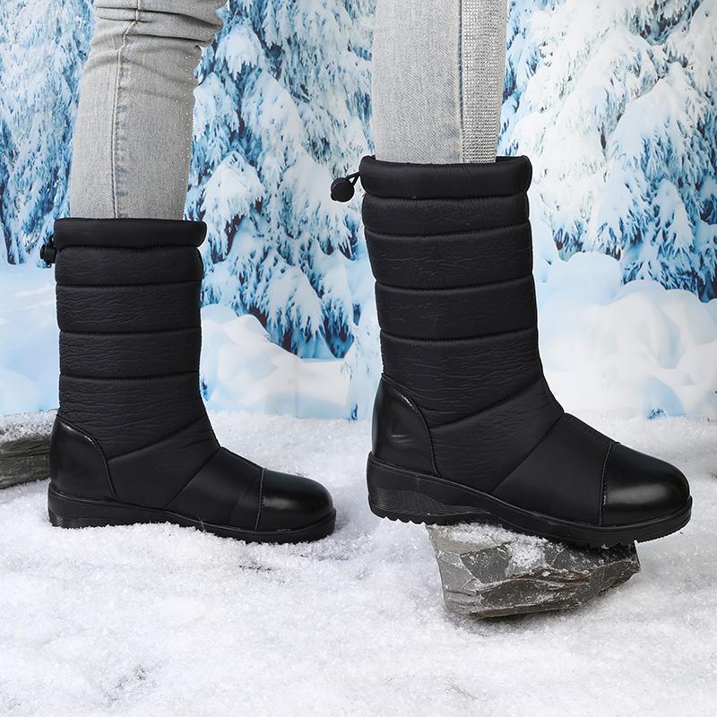 Podzimní Zimní Péřové Boty pro Ženy Vodotěsné Teplé Platforma Silná Podrážka Módní Středního věku Studenti Středně vysoké Krátké Bavlněné Boty