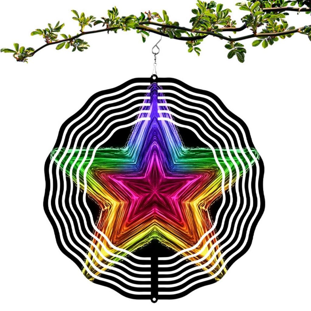 Colorful 3D Metal Star Wind Spinner Kinetic Art Hanging Decor for Indoor Outdoor Garden Patio Yard No Power Needed Unique Gift Idea