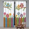 Set Of 2 Flat Printing Party Window Curtains Colorful Owls Branch Digital Printed Polyester Drapes Festive Use Curtain