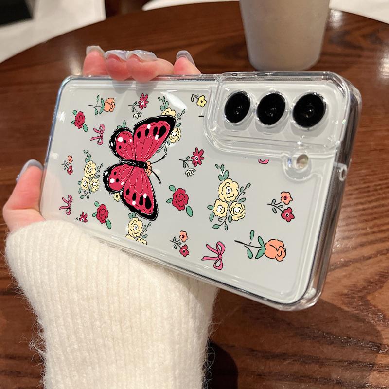 

Butterfly Flower Clear Case For Samsung Galaxy A56 A55 A54 5G A36 A35 A34 A26 A16 A15 S21 FE S22 S23 S24 Plus S25 Edge S25 Ultra Soft TPU Phone Cover Galaxy A14 5G сірий