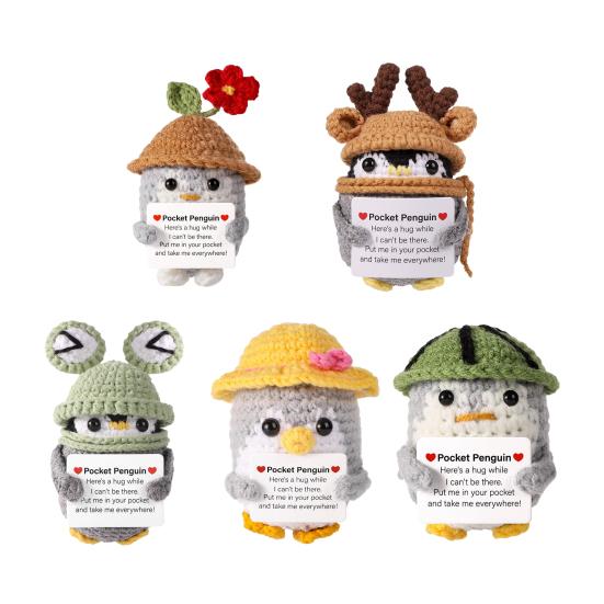 Mini Penguin Dolls Knitted Wool Pocket Dolls Cute Positive Emotional Support Penguin Toy