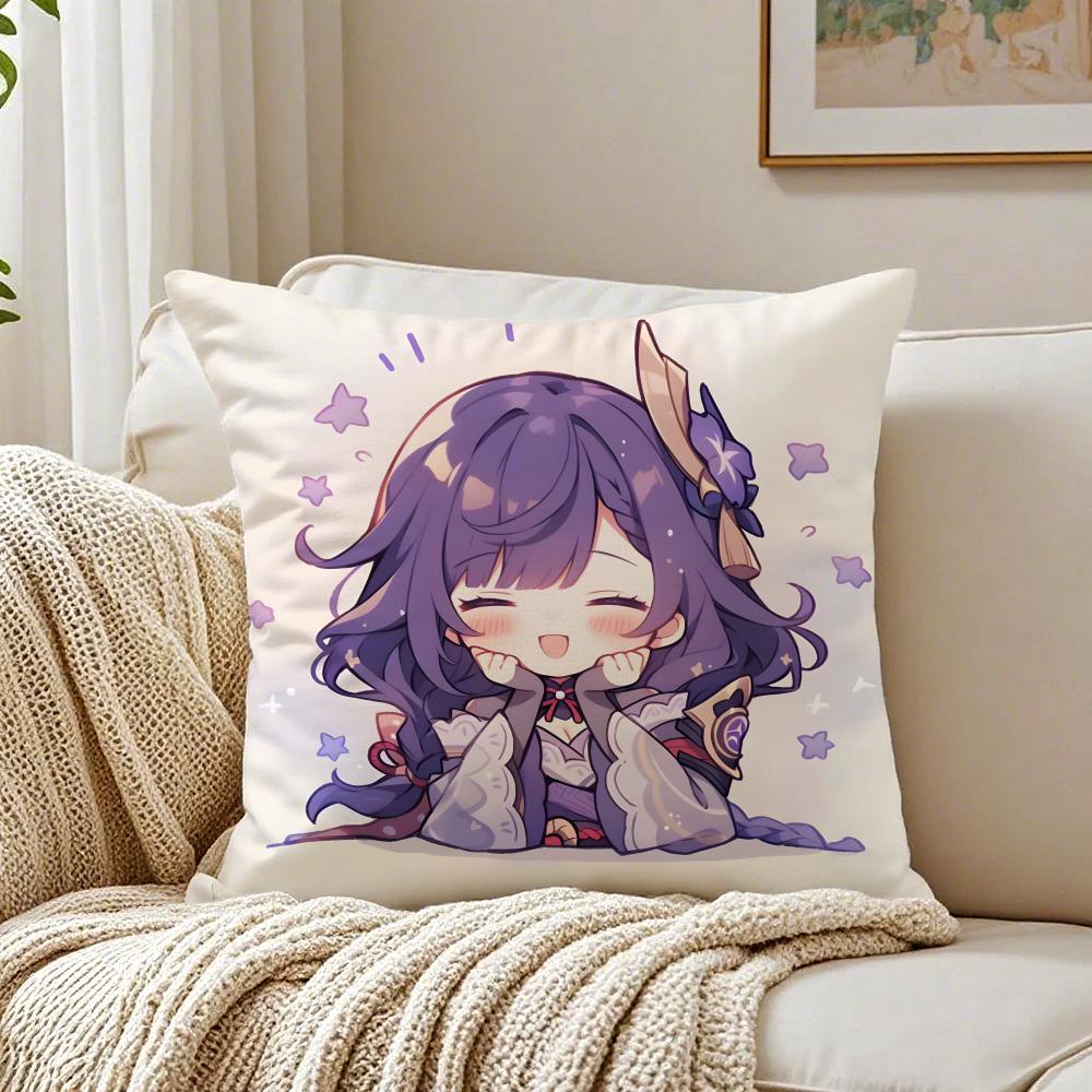 Popular Genshin Impact Raiden Shogun Cushion Cover Pillowcase Antidustmite Living Room Sofa Decor Cushion Room