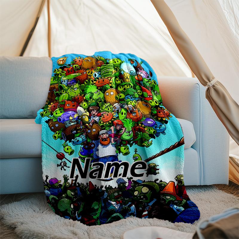 Customizable Plants vs. Zombies Throw Blanket – Personalized Name, All-Season Cozy Snug Blanket, Machine Washable, Personalized Blanket