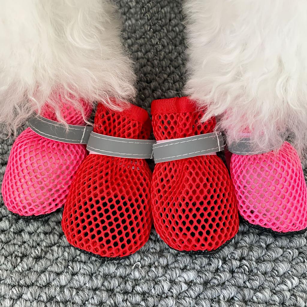Summer Breathable Mesh Dog Shoes Anti-Slip Wear-Resistant Pet Paw Protectors Cool Foot Covers for Small Dogs, Poodles Bichons