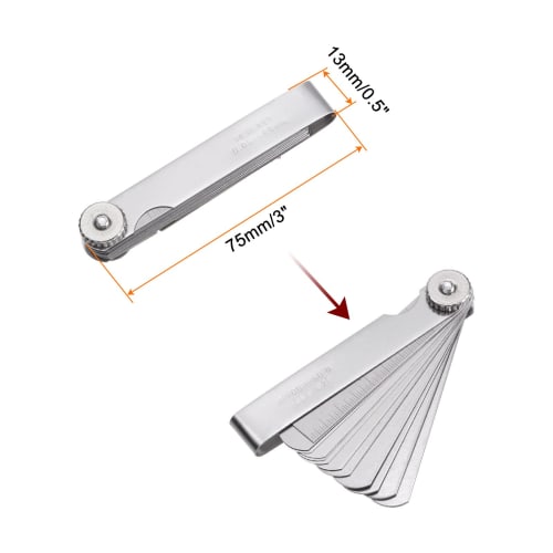 uxcell Metric Plug Gauge, 14 Blades, 65Mn Spring Alloy Steel Thickness Gauge Filler, 75mm Long, Gaps, Width, and Thickness Measurements 0.05-1mm