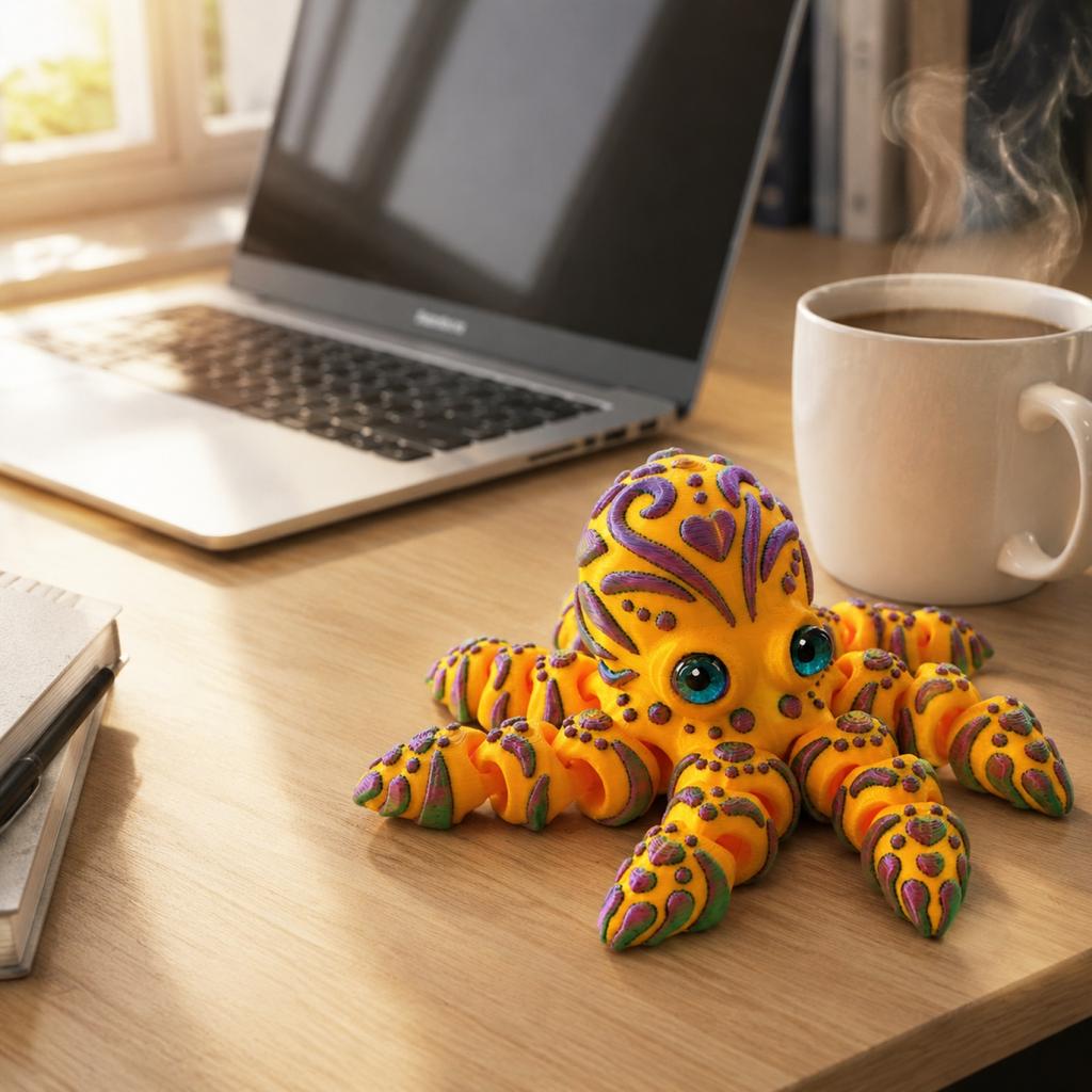 Articulated Octopus Figurine Movable Joints Collectible Craft Decorative Sculpture with Detailed Patterns and Realistic Eyes for Display or Play